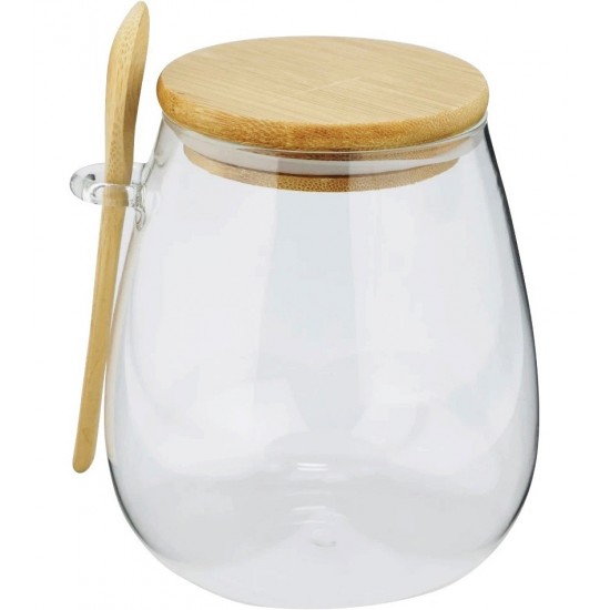 Porta Mantimento 1 litro 14cm altura Em Vidro Borossilicato Com Tampa E Colher Em Bambu